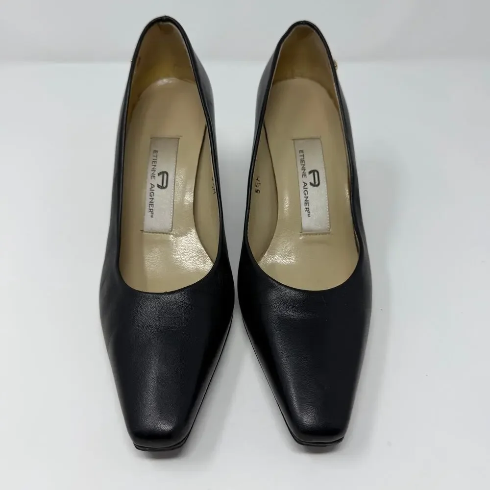 Etienne Aigner Black Leather Pumps Heels 5.5M Vintage